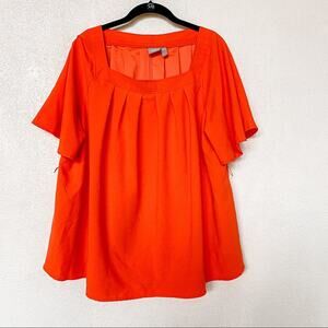 ASOS Orange Square Neck Pleated Front Top Size 14